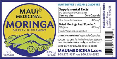 Photo of the Maui Medicinal Moringa label
