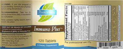 Photo of the Priority One Nutritional Supplements Immuno Plus label