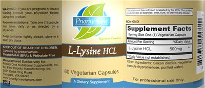 Photo of the Priority One Nutritional Supplements L-Lysine HCL label