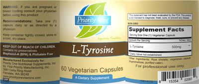 Photo of the Priority One Nutritional Supplements L-Tyrosine label