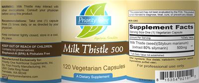 Photo of the Priority One Nutritional Supplements Milk Thistle 500 label