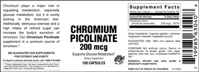 Photo of the Vitamer Laboratories Chromium Picolinate 200 mcg label