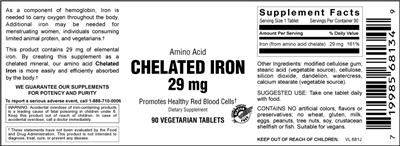 Photo of the Vitamer Laboratories Chelated Iron 29 mg label