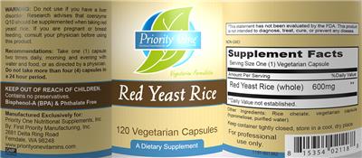Photo of the Priority One Nutritional Supplements Red Yeast Rice label