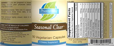 Photo of the Priority One Nutritional Supplements Seasonal Clear label