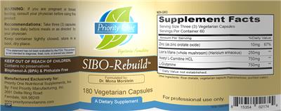 Photo of the Priority One Nutritional Supplements SIBO-Rebuild label