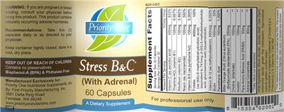 Photo of the Priority One Nutritional Supplements Stress B&C label