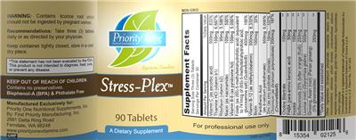 Photo of the Priority One Nutritional Supplements Stress-Plex label