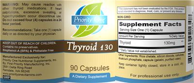 Photo of the Priority One Nutritional Supplements Thyroid 130 label