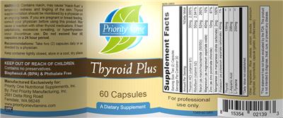 Photo of the Priority One Nutritional Supplements Thyroid Plus label