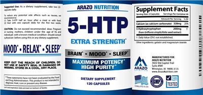 Photo of the Arazo Nutrition 5-HTP Extra Strength label