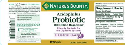 Photo of the Nature's Bounty Acidophilus Probiotic label