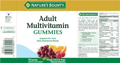 Photo of the Nature's Bounty Adult Multivitamin Gummies label