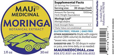 Photo of the Maui Medicinal Moringa label
