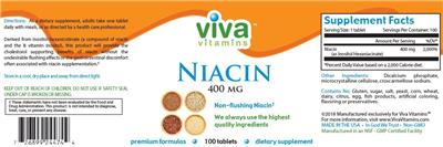 Photo of the Viva Vitamins Niacin 400 mg label
