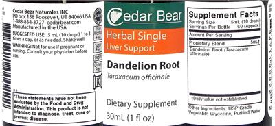 Photo of the Cedar Bear Dandelion Root label