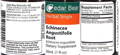 Photo of the Cedar Bear Echinacea Angustifolia Root label