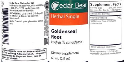 Photo of the Cedar Bear Goldenseal Root label