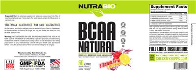 Photo of the NutraBio BCAA Natural Strawberry Lemonade label