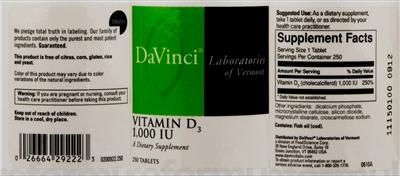Photo of the DaVinci Laboratories Of Vermont Vitamin D3 1,000 IU label