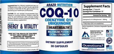 Photo of the Arazo Nutrition CoQ-10 label