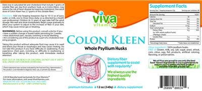 Photo of the Viva Vitamins Colon Kleen label