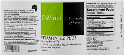 Photo of the DaVinci Laboratories Of Vermont Vitamin K2 Plus label