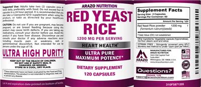 Photo of the Arazo Nutrition Red Yeast Rice 1200 mg label