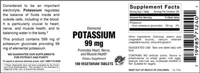 Photo of the Vitamer Laboratories Potassium 99 mg label