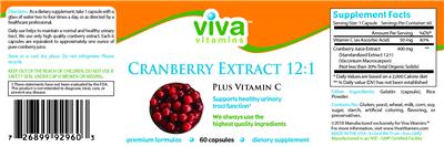 Photo of the Viva Vitamins Cranberry Extract 12:1 Plus Vitamin C label