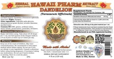 Photo of the Hawaii Pharm Dandelion label