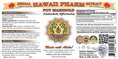 Photo of the Hawaii Pharm Pot Marigold label