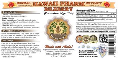 Photo of the Hawaii Pharm Bilberry label