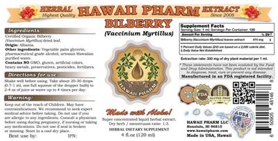 Photo of the Hawaii Pharm Bilberry label