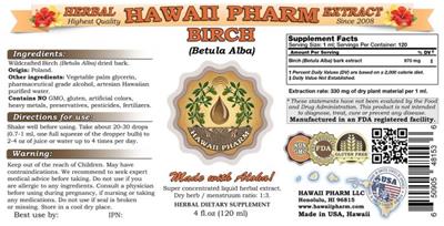 Photo of the Hawaii Pharm Birch (Betula alba) label