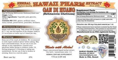 Photo of the Hawaii Pharm Gan Di Huang label