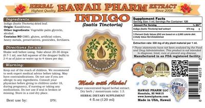 Photo of the Hawaii Pharm Indigo label