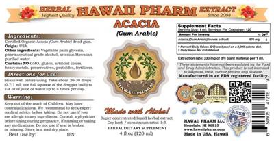 Photo of the Hawaii Pharm Acacia label