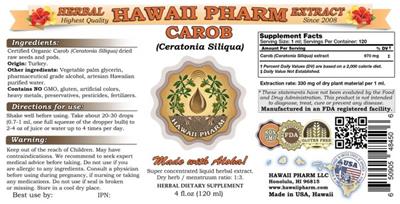Photo of the Hawaii Pharm Carob label