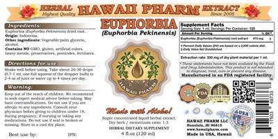 Photo of the Hawaii Pharm Euphorbia (Euphorbia pekinensis) label