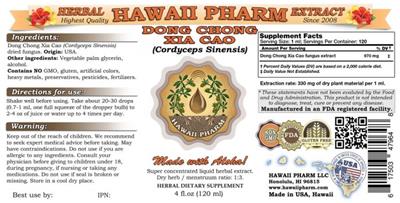 Photo of the Hawaii Pharm Dong Chong Xia Cao label