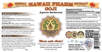 Photo of the Hawaii Pharm Goji label