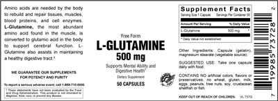 Photo of the Vitamer Laboratories L-Glutamine 500 mg label