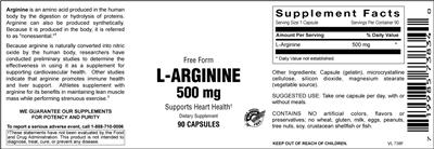 Photo of the Vitamer Laboratories L-Arginine 500 mg label