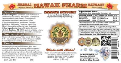 Photo of the Hawaii Pharm Immune Support label