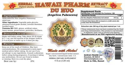 Photo of the Hawaii Pharm Du Huo label