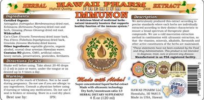 Photo of the Hawaii Pharm Immunon label