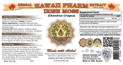 Photo of the Hawaii Pharm Irish Moss label