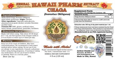 Photo of the Hawaii Pharm Chaga label