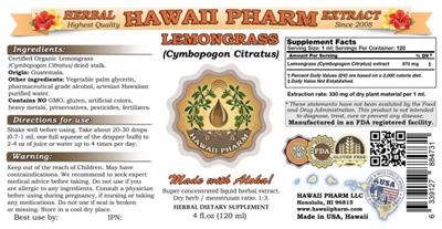 Photo of the Hawaii Pharm Lemongrass label